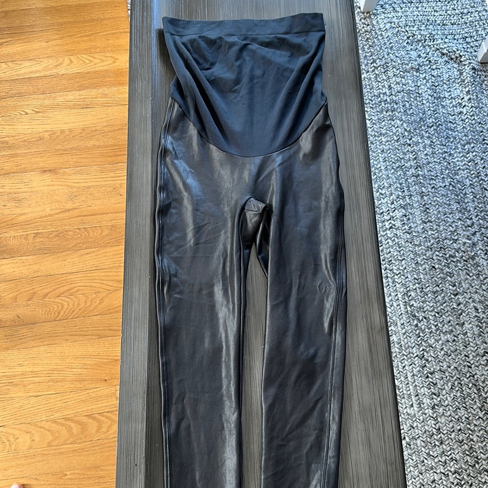 Spanx mama faux leather leggings